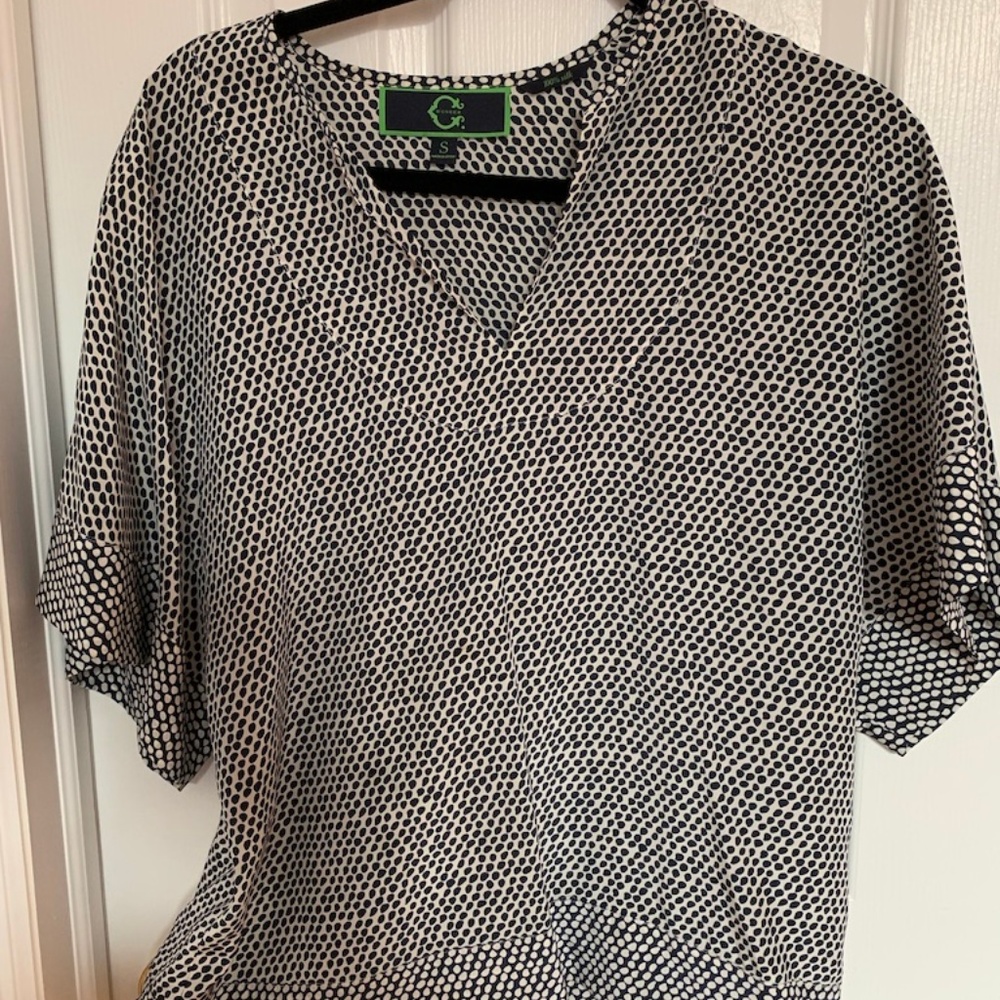 C. Wonder Blue + White 100% Silk Blouse